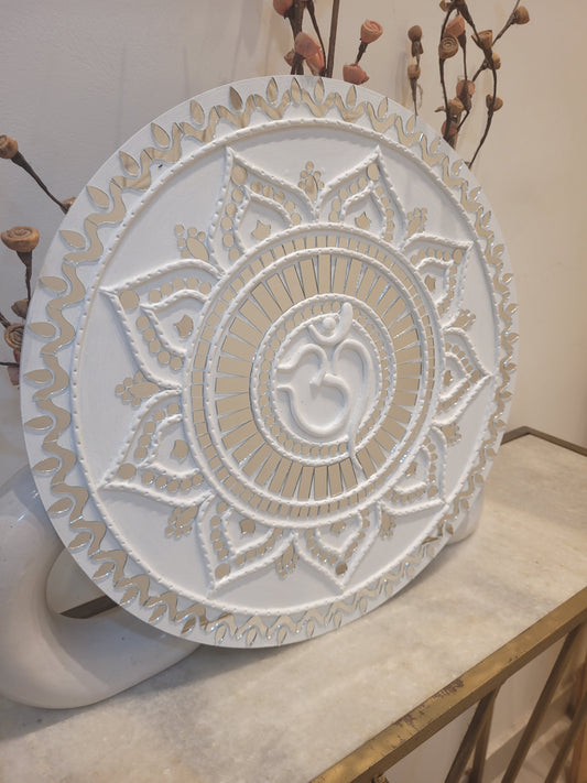 Om Symbol Lippan Art - White Flower