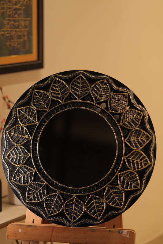 Lippan Art with Large Center Mirror – Handcrafted Wall Decor - Black