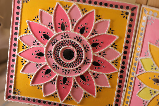 Lippan Art Square Set – (Set of 2, Pink & Orange) Handcrafted Wall Decor