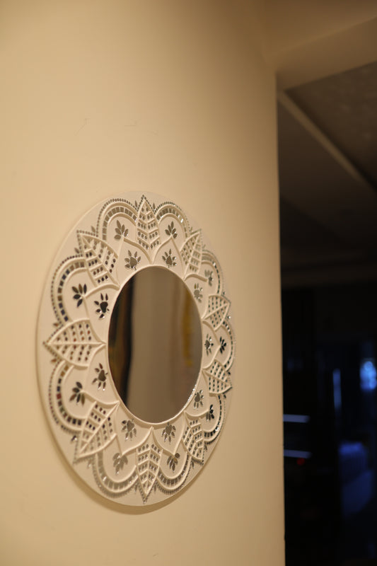 Lippan Art with Large Center Mirror Handcrafted Wall Decor - White