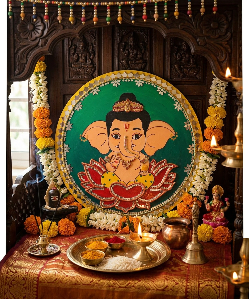 Lippan Art – Ganesha Handcrafted Wall Decor (Green)
