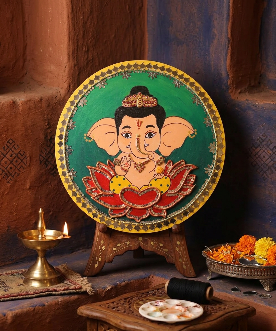 Lippan Art – Ganesha Handcrafted Wall Decor (Green)