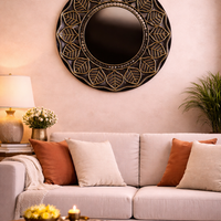 Lippan Art with Large Center Mirror – Handcrafted Wall Decor - Black