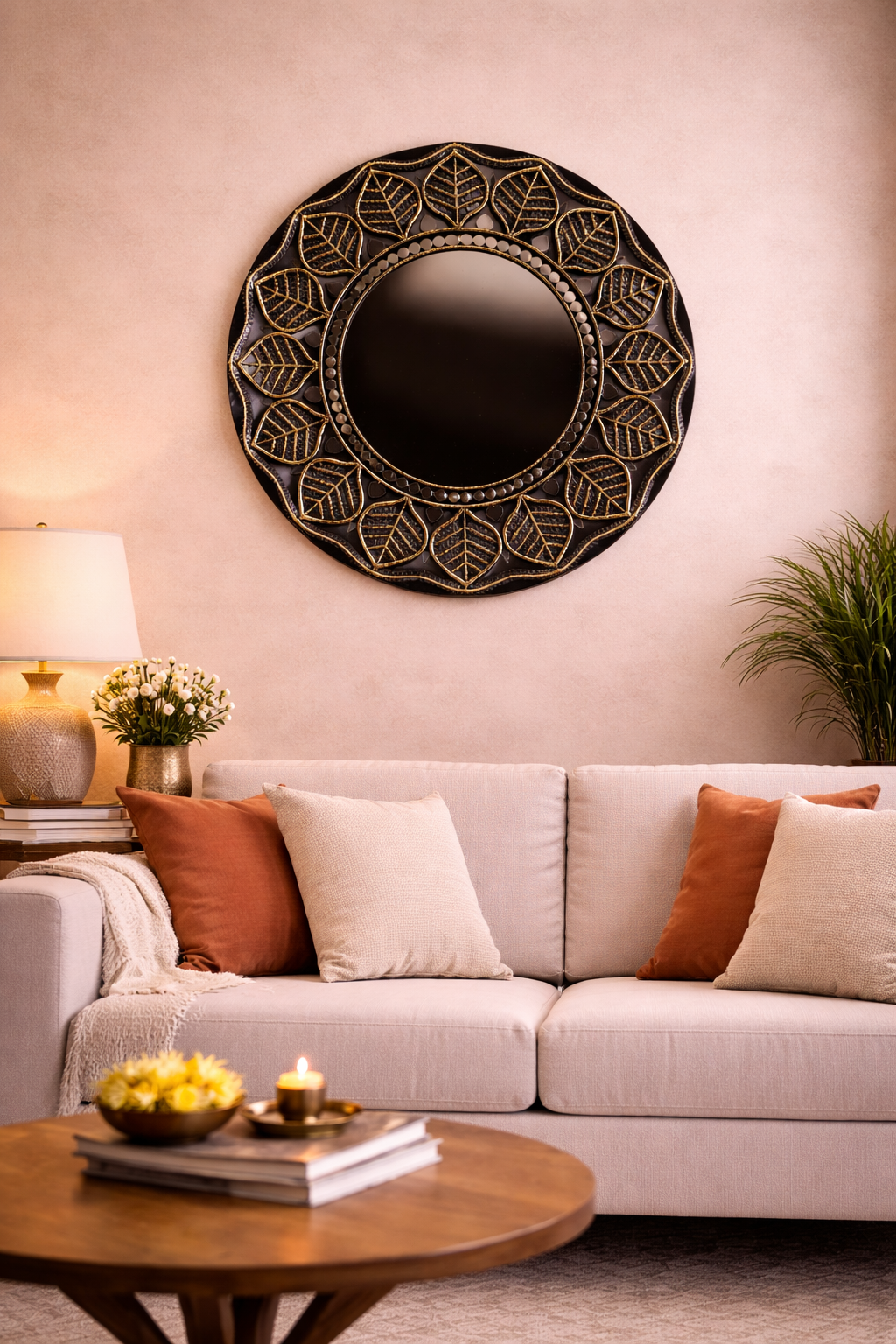 Lippan Art with Large Center Mirror – Handcrafted Wall Decor - Black