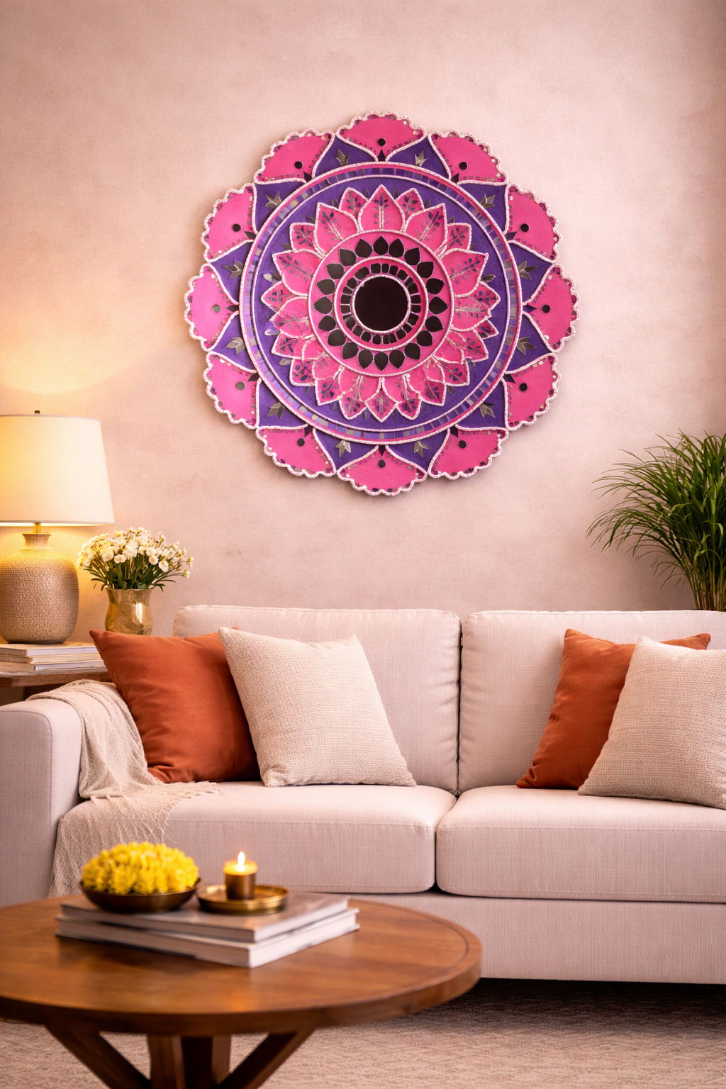 Lippan Art – Flower Pattern (Pink & Purple) Handcrafted Wall Decor