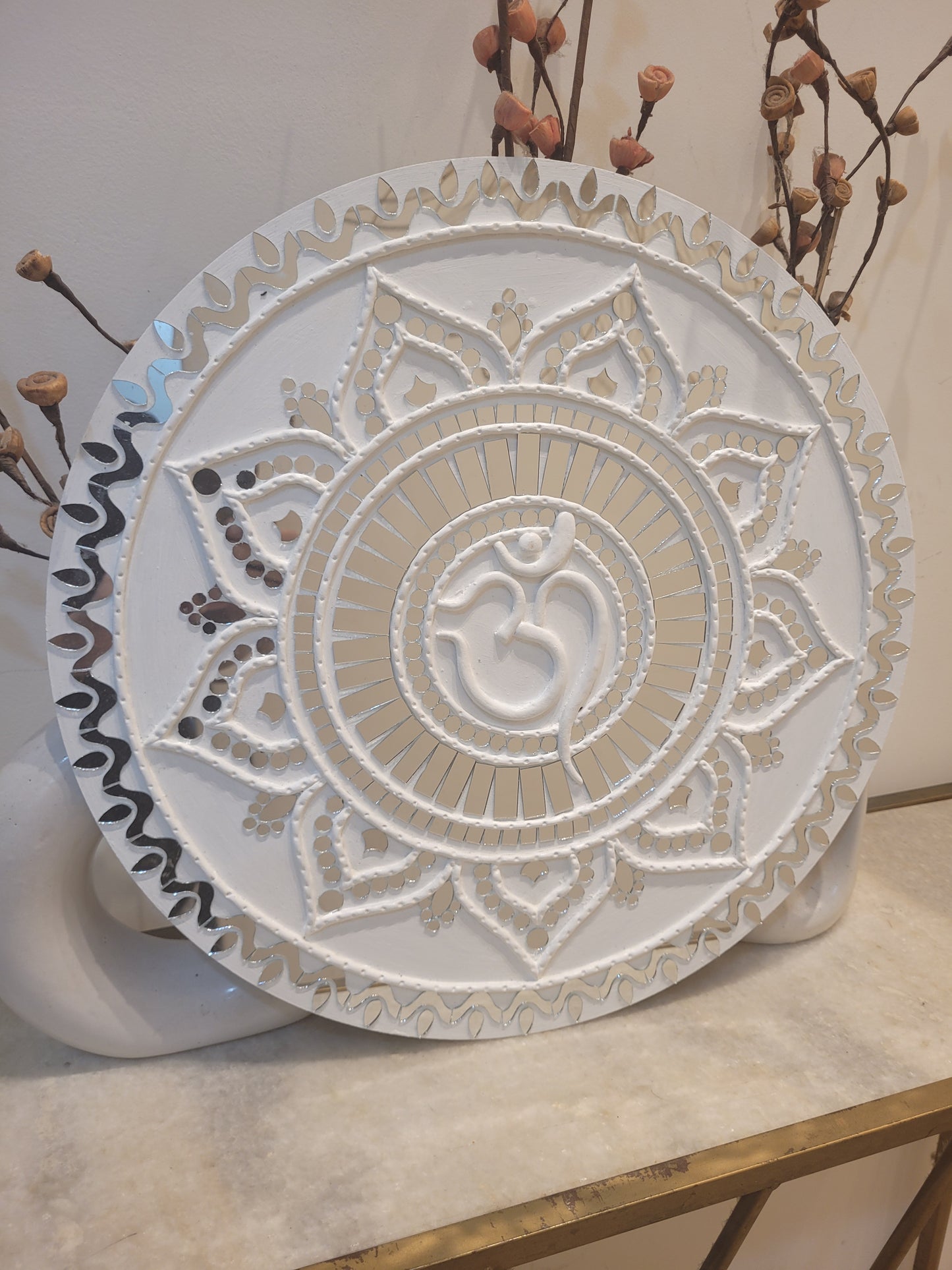 Om Symbol Lippan Art - White Flower