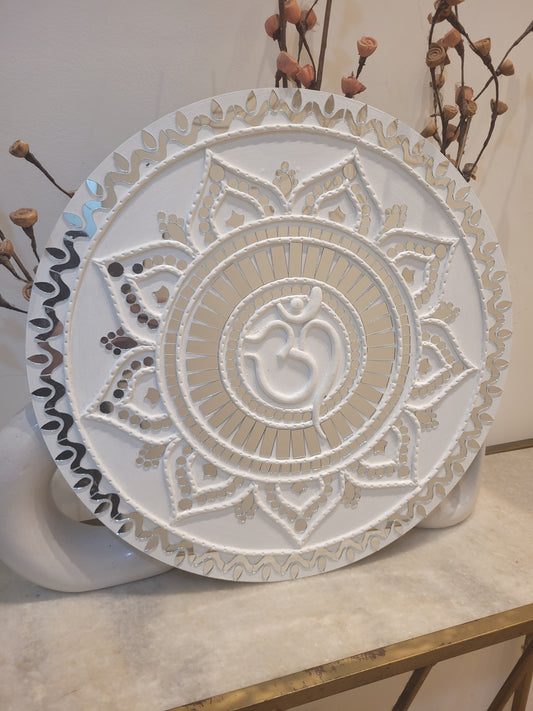 Om Symbol Lippan Art - White Flower