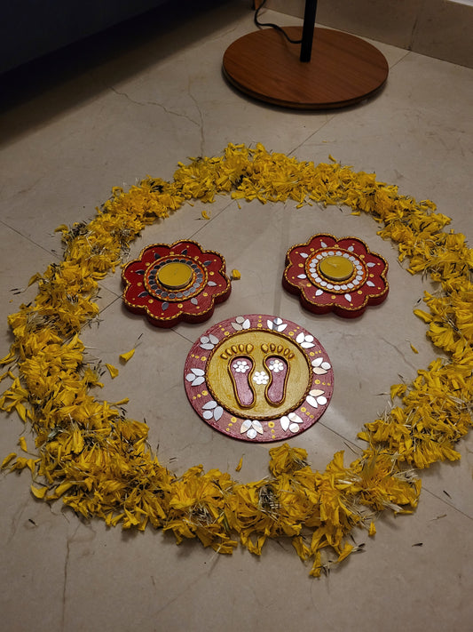 Tea Light Holder for Rangoli with Laxmi ji ke Charan - 5 inch