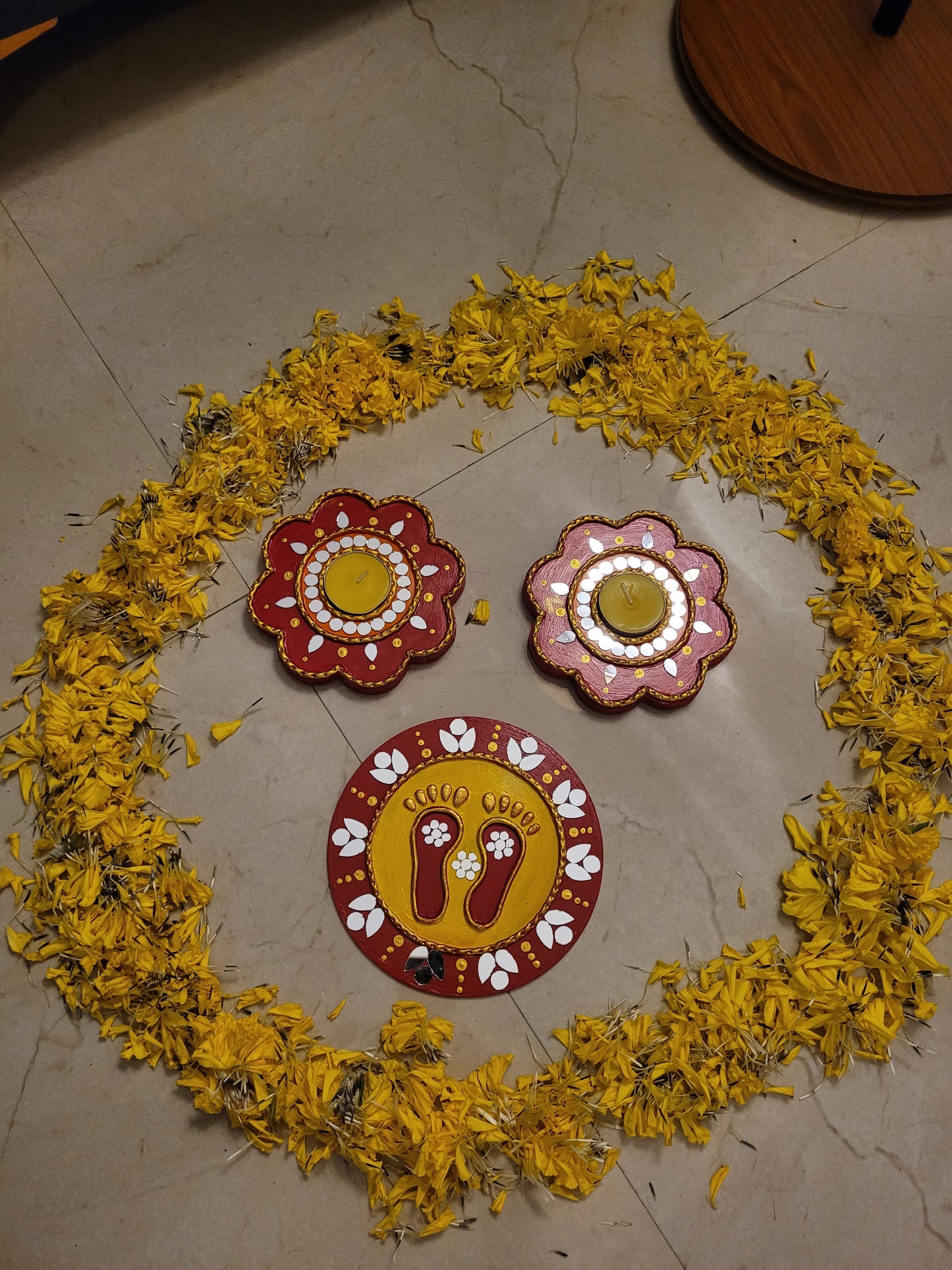 Tea Light Holder for Rangoli with Laxmi ji ke Charan - 5 inch