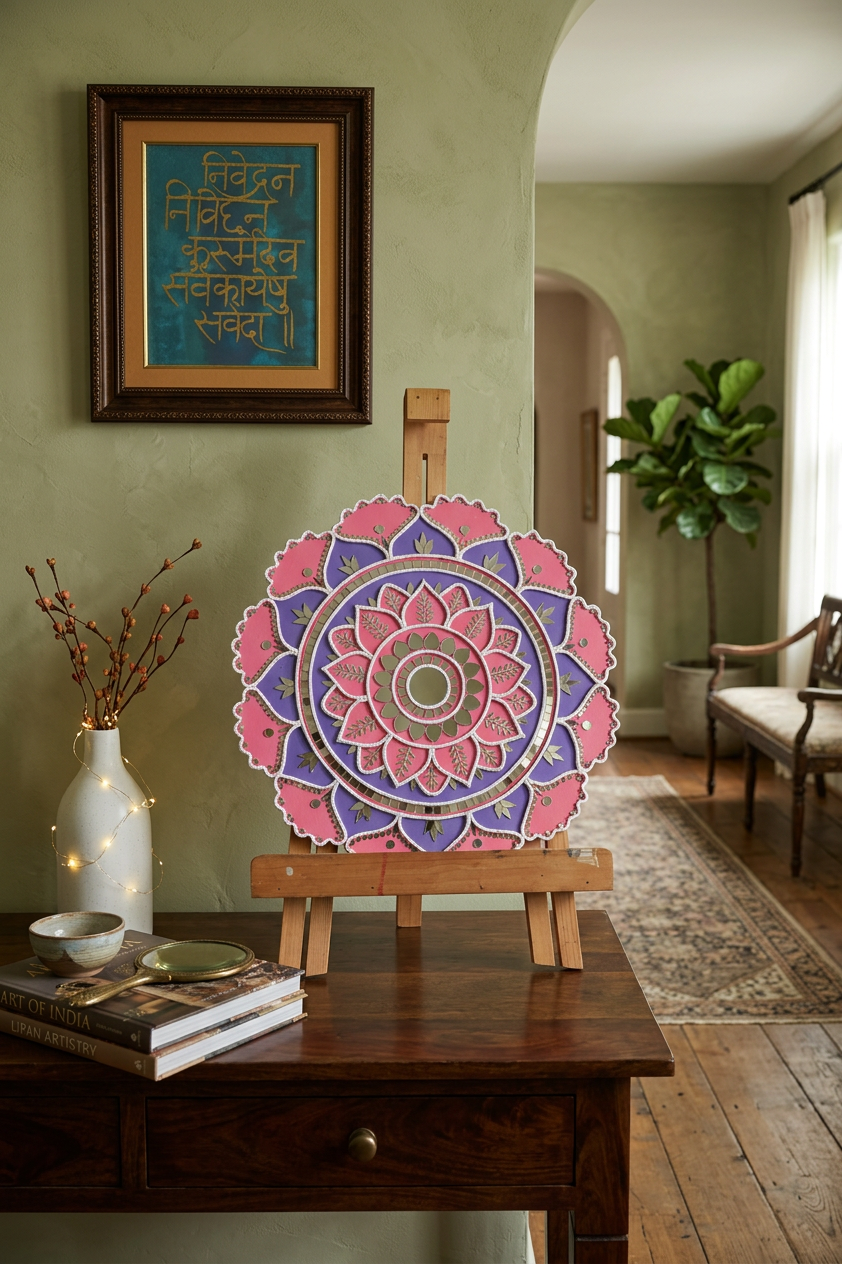 Lippan Art – Flower Pattern (Pink & Purple) Handcrafted Wall Decor