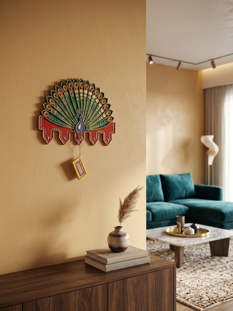Lippan Keychain Holder – Handcrafted Wall Decor (Peacock Pattern)