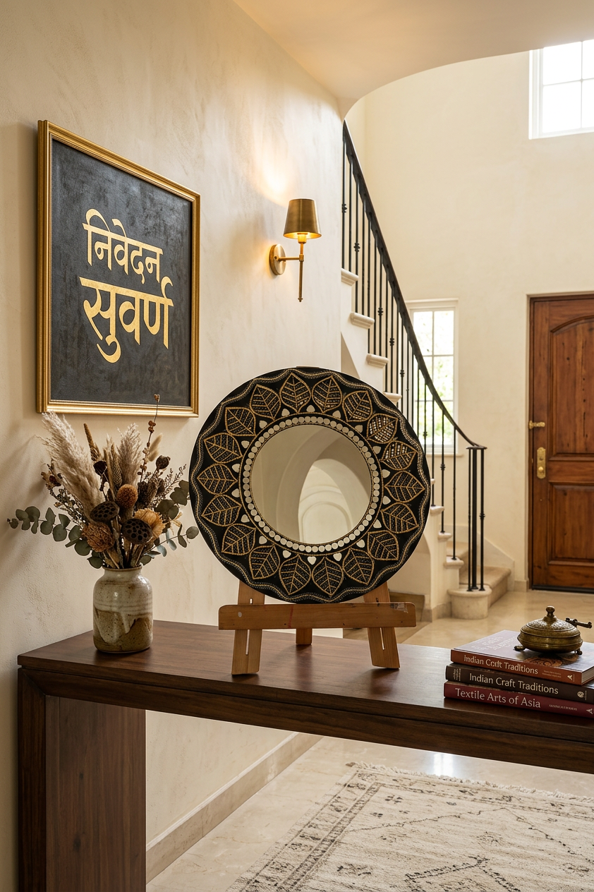 Lippan Art with Large Center Mirror – Handcrafted Wall Decor - Black