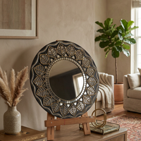 Lippan Art with Large Center Mirror – Handcrafted Wall Decor - Black