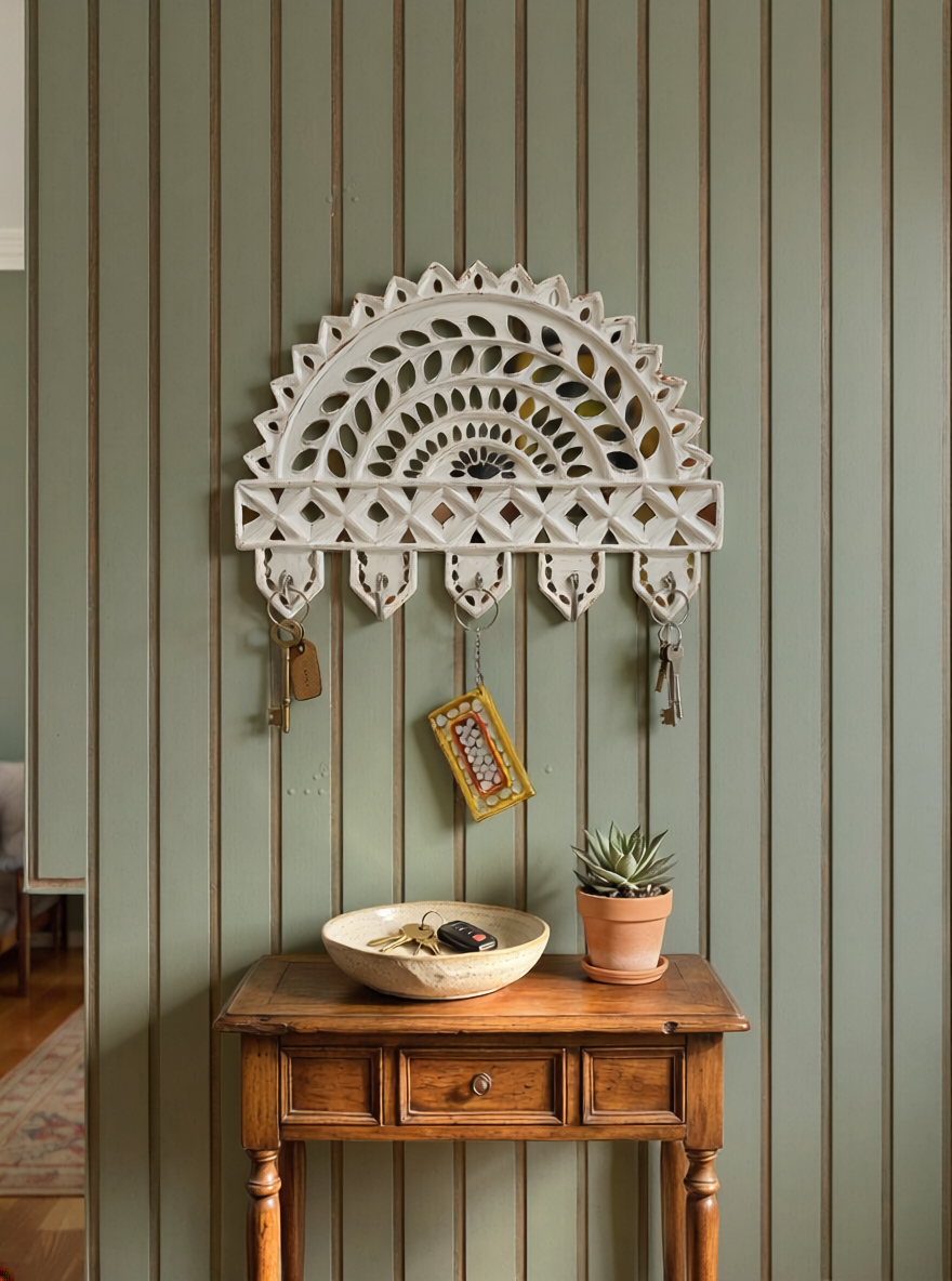 Lippan Keychain Holder – Handcrafted Wall Decor (White)
