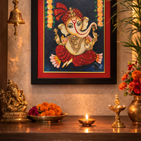 Framed Ganesha Painting – 17'' x 20'' Hand-Painted Wall Art