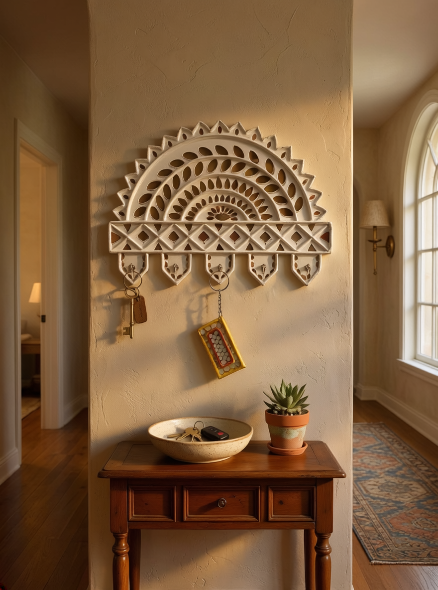 Lippan Keychain Holder – Handcrafted Wall Decor (White)