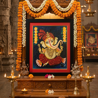 Framed Ganesha Painting – 17'' x 20'' Hand-Painted Wall Art