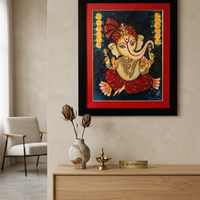 Framed Ganesha Painting – 17'' x 20'' Hand-Painted Wall Art