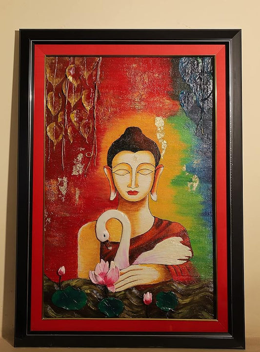 Gautam Buddha Texture Wall Painting – Handcrafted Spiritual Decor