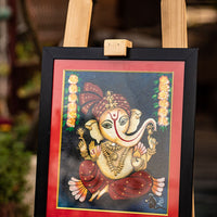 Framed Ganesha Painting – 17'' x 20'' Hand-Painted Wall Art