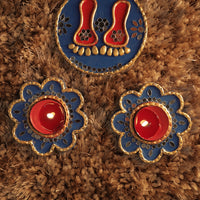 Tea Light Holder for Rangoli with Laxmi ji ke Charan - Turquoise and Red - 4 inch