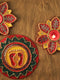 Tea Light Holder for Rangoli with Laxmi ji ke Charan - Red and Yellow - 5 inch