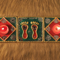 Tea Light Holder for Rangoli with Laxmi ji ke Charan - Green and Red Square Shaped - 4 inch