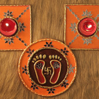 Tea Light Holder for Rangoli with Laxmi ji ke Charan - Orange - 4 inch