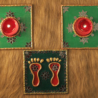 Tea Light Holder for Rangoli with Laxmi ji ke Charan - Green - 4 inch