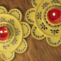 Flower-Shaped Tea Light Holder – 1 Pair (Lemon Yellow) with Candle