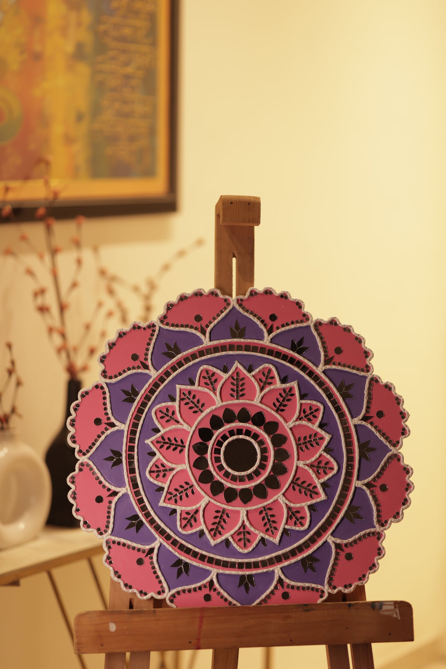 Lippan Art – 20-Inch Flower Pattern (Pink & Purple) Handcrafted Wall Decor