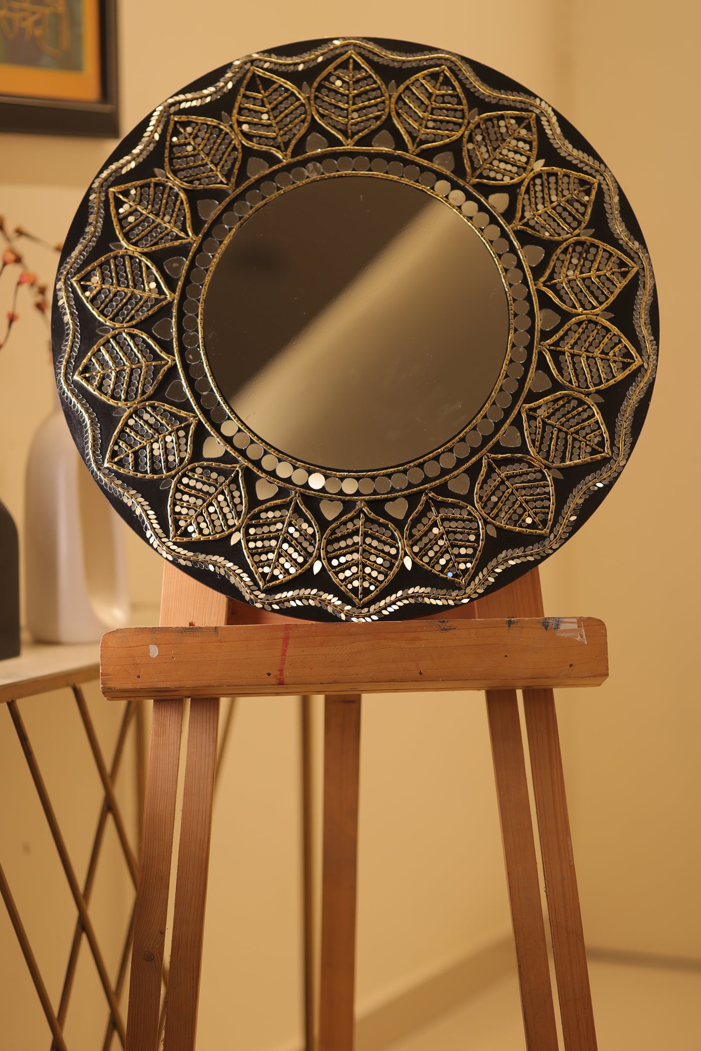 Lippan Art with Large Center Mirror – 24-Inch Handcrafted Wall Decor