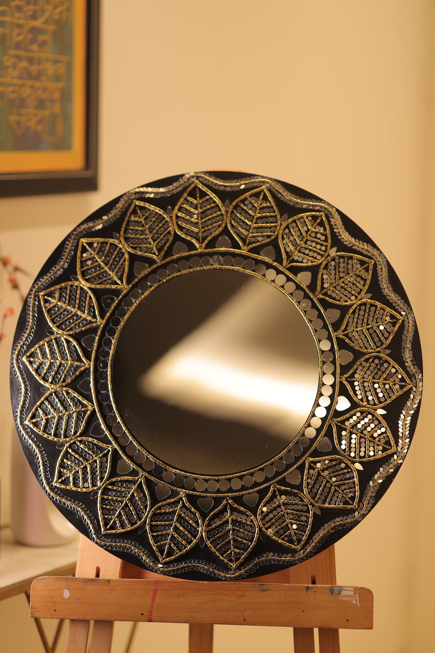 Lippan Art with Large Center Mirror – 24-Inch Handcrafted Wall Decor