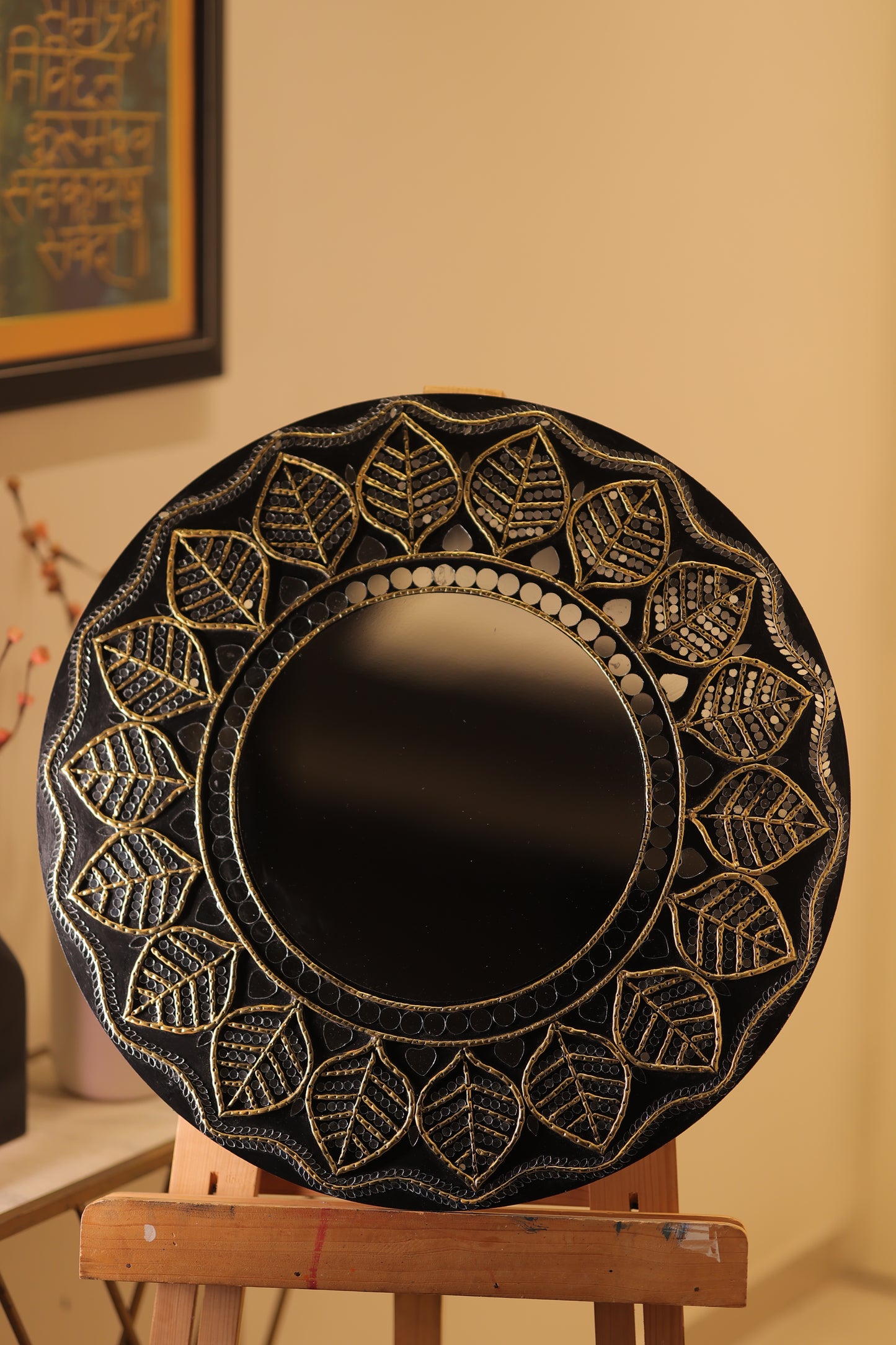 Lippan Art with Large Center Mirror – 24-Inch Handcrafted Wall Decor