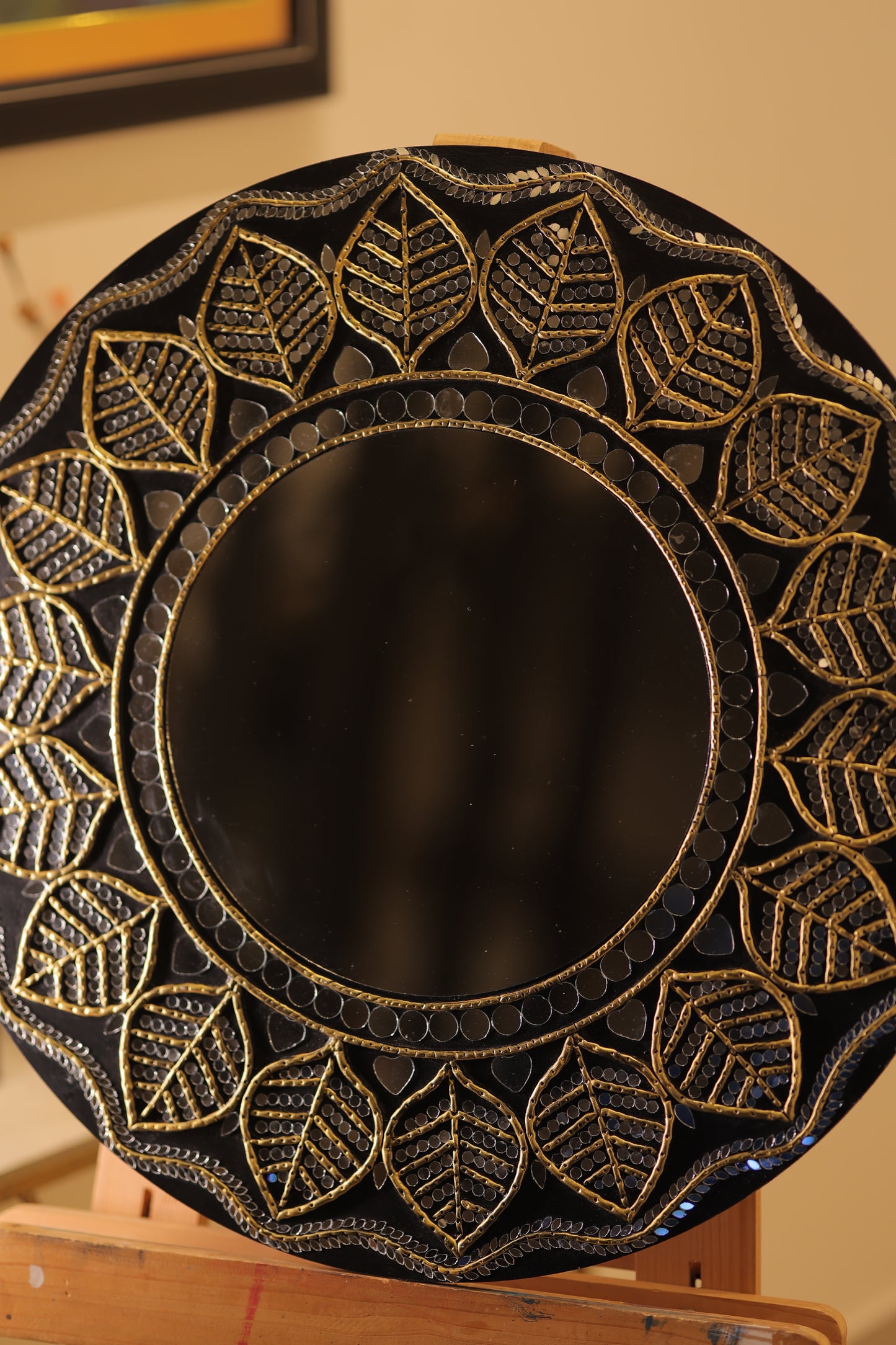 Lippan Art with Large Center Mirror – 24-Inch Handcrafted Wall Decor