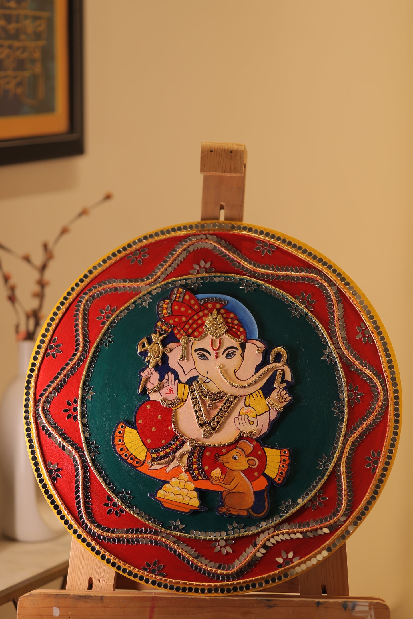 Lippan Art – 20-Inch Ganesha Ji with 3D Effect Handcrafted Wall Decor