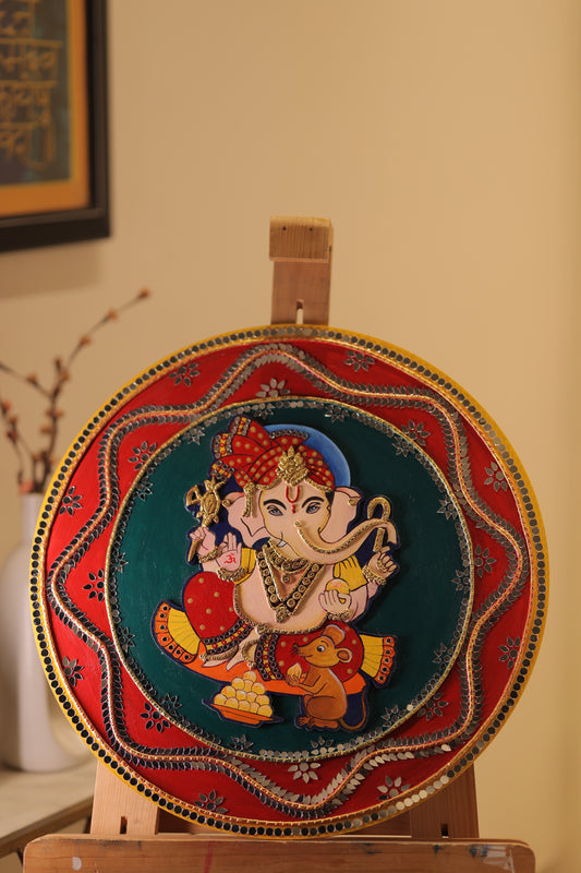 Lippan Art – 20-Inch Ganesha Ji with 3D Effect Handcrafted Wall Decor