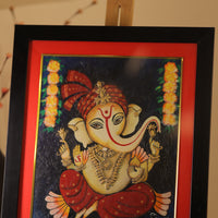 Framed Ganesha Painting – 17'' x 20'' Hand-Painted Wall Art