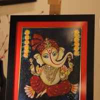 Framed Ganesha Painting – 17'' x 20'' Hand-Painted Wall Art