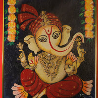 Framed Ganesha Painting – 17'' x 20'' Hand-Painted Wall Art