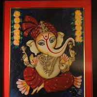 Framed Ganesha Painting – 17'' x 20'' Hand-Painted Wall Art